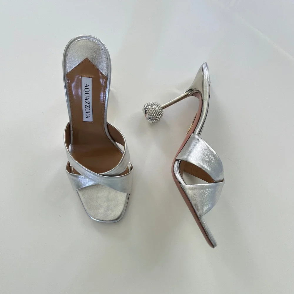 Aquazzura 10th Anniversary Yes Darling 95 Mule in Silver - Picture 2 of 13
